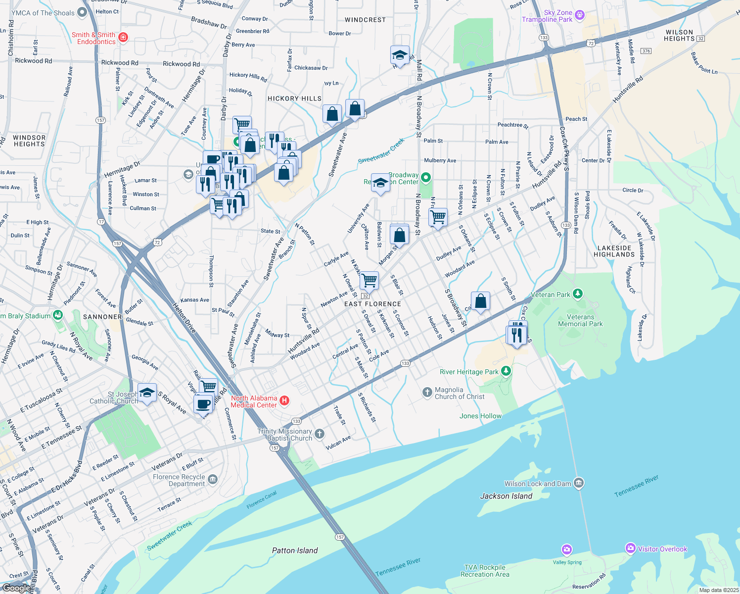 map of restaurants, bars, coffee shops, grocery stores, and more near 198 South Kirkman Street in Florence