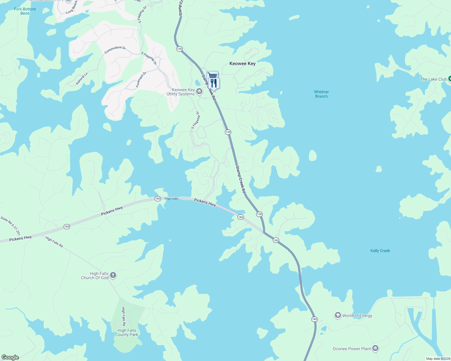 map of restaurants, bars, coffee shops, grocery stores, and more near 208 Still Water Bay Drive in Salem
