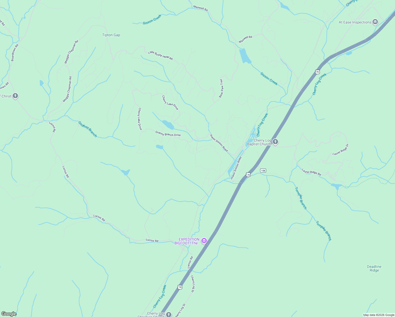 map of restaurants, bars, coffee shops, grocery stores, and more near 73 Rosiey Lane in Blue Ridge