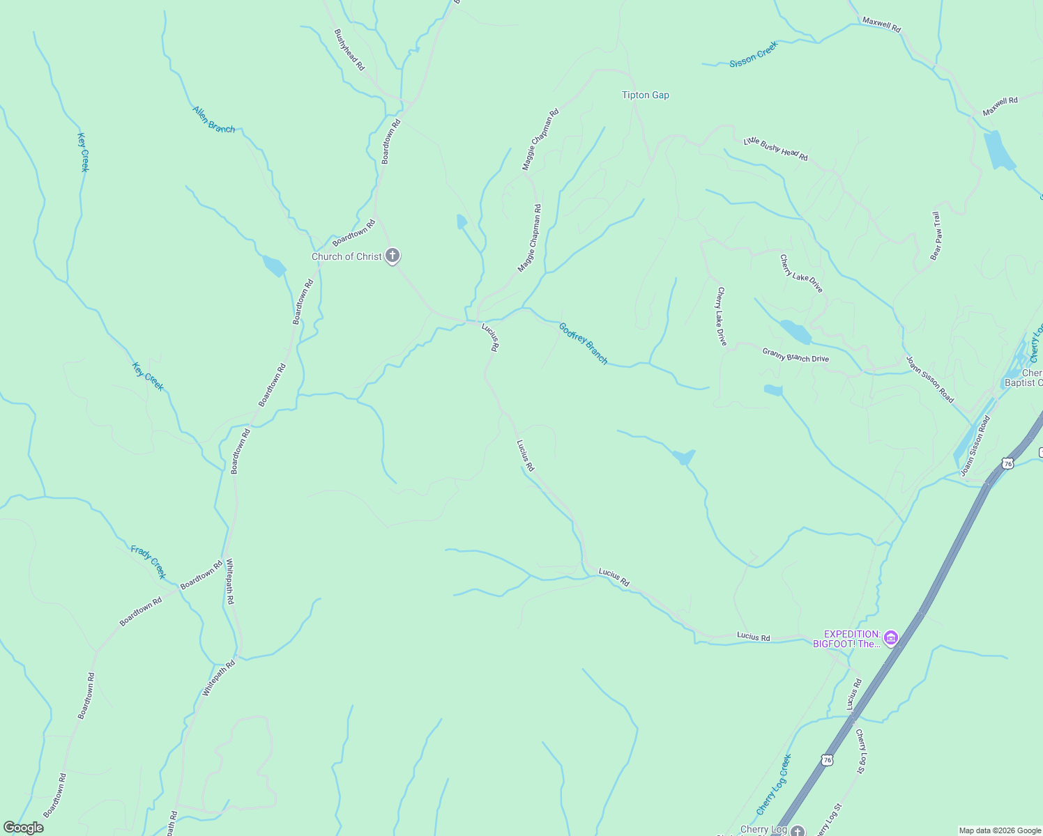 map of restaurants, bars, coffee shops, grocery stores, and more near 35 Leatherwood Mountain Road in Cherry Log