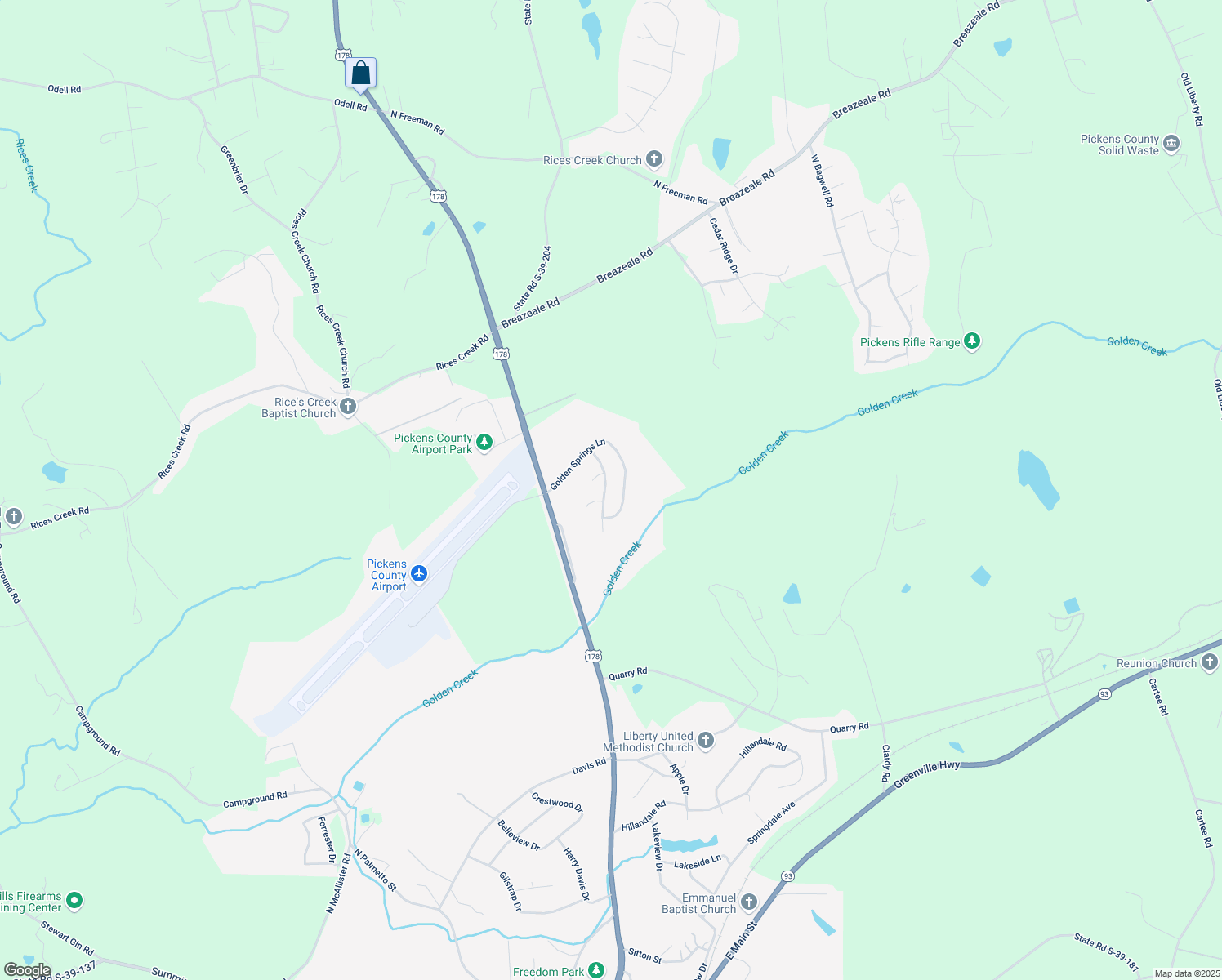 map of restaurants, bars, coffee shops, grocery stores, and more near 301 Tallahatchie Trail in Liberty
