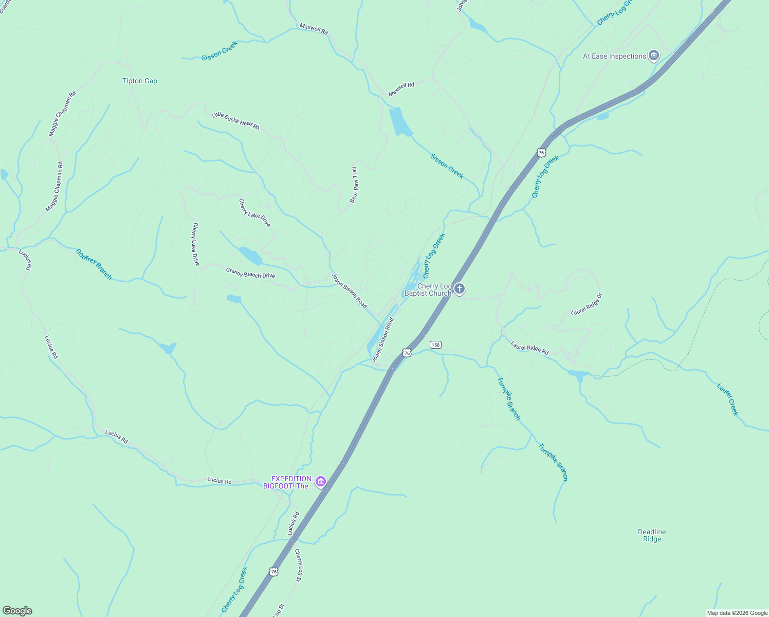 map of restaurants, bars, coffee shops, grocery stores, and more near 988 Joann Sisson Road in Cherry Log