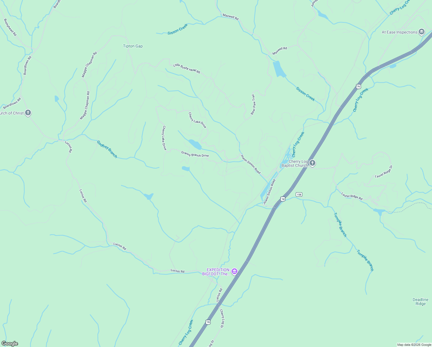 map of restaurants, bars, coffee shops, grocery stores, and more near 60 Allen Road in Cherry Log