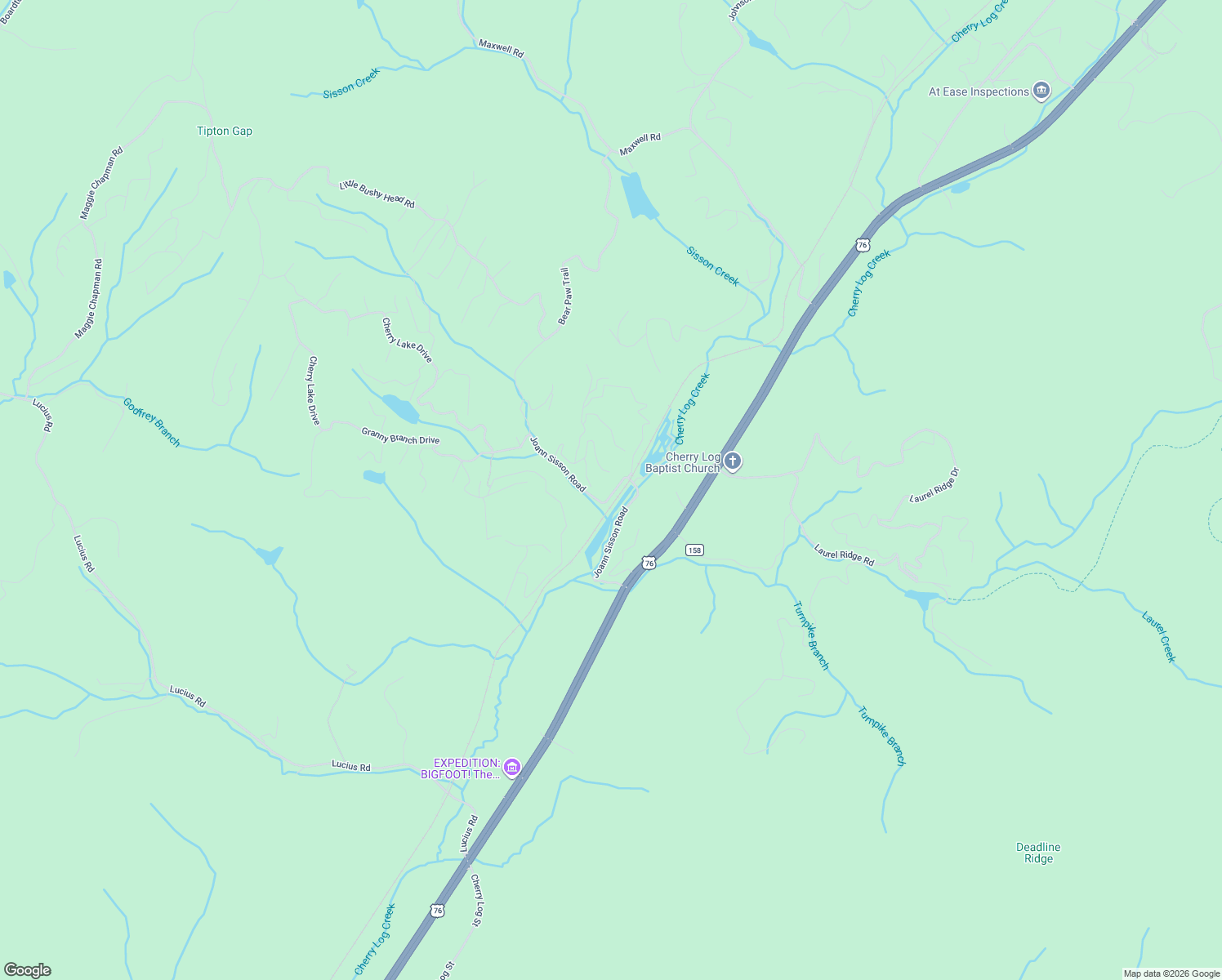map of restaurants, bars, coffee shops, grocery stores, and more near 988 Joann Sisson Road in Cherry Log