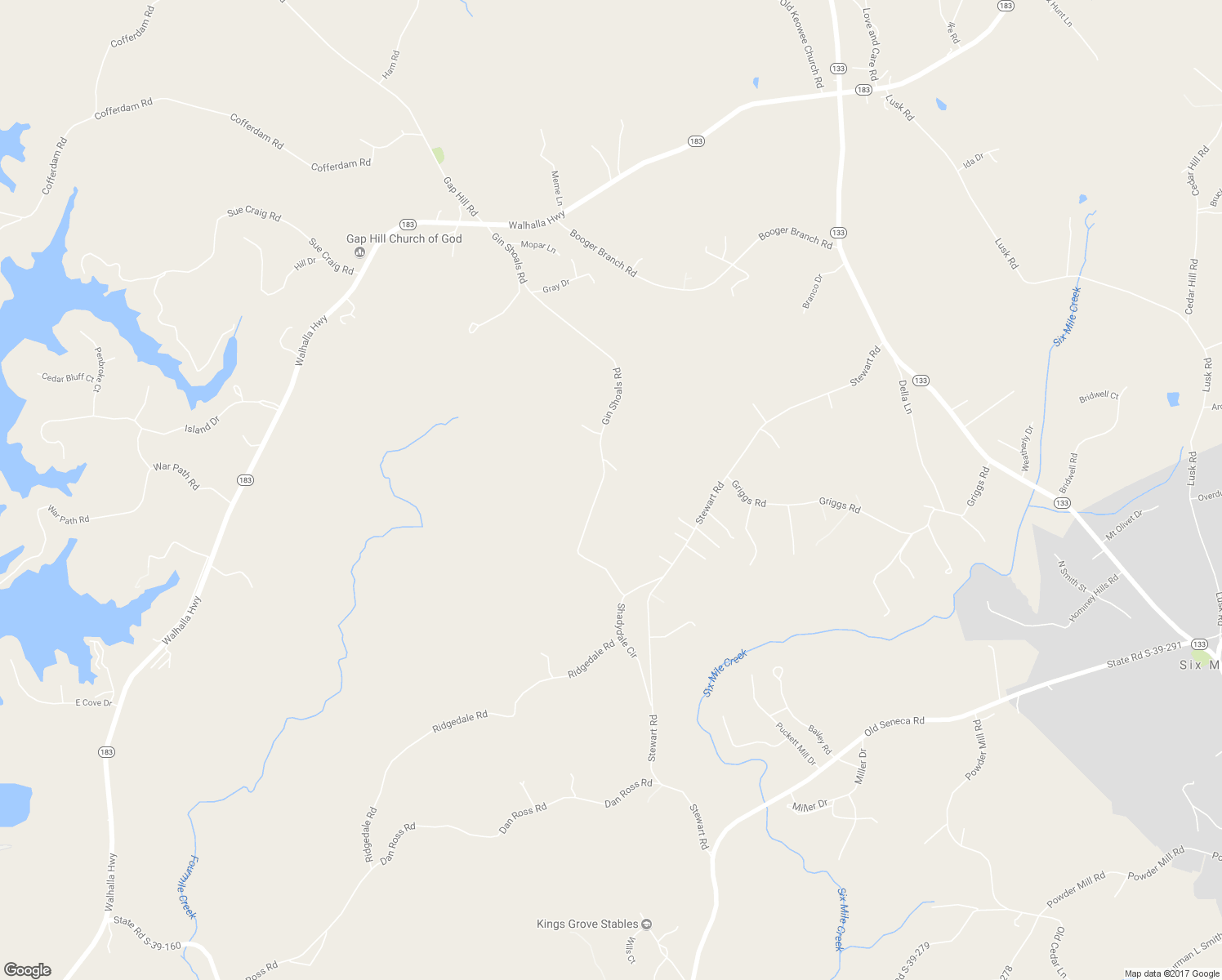 map of restaurants, bars, coffee shops, grocery stores, and more near 188 Gin Shoals Rd in Six Mile