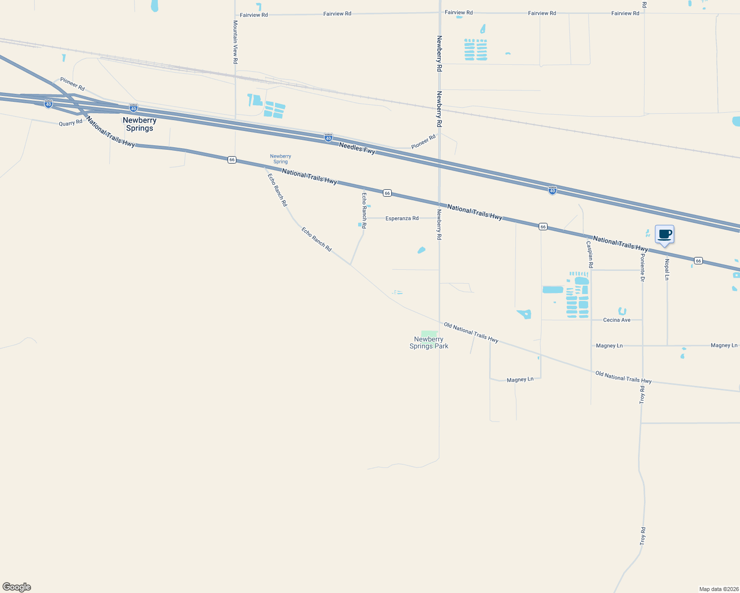 map of restaurants, bars, coffee shops, grocery stores, and more near 30978 Magney Lane in Newberry Springs