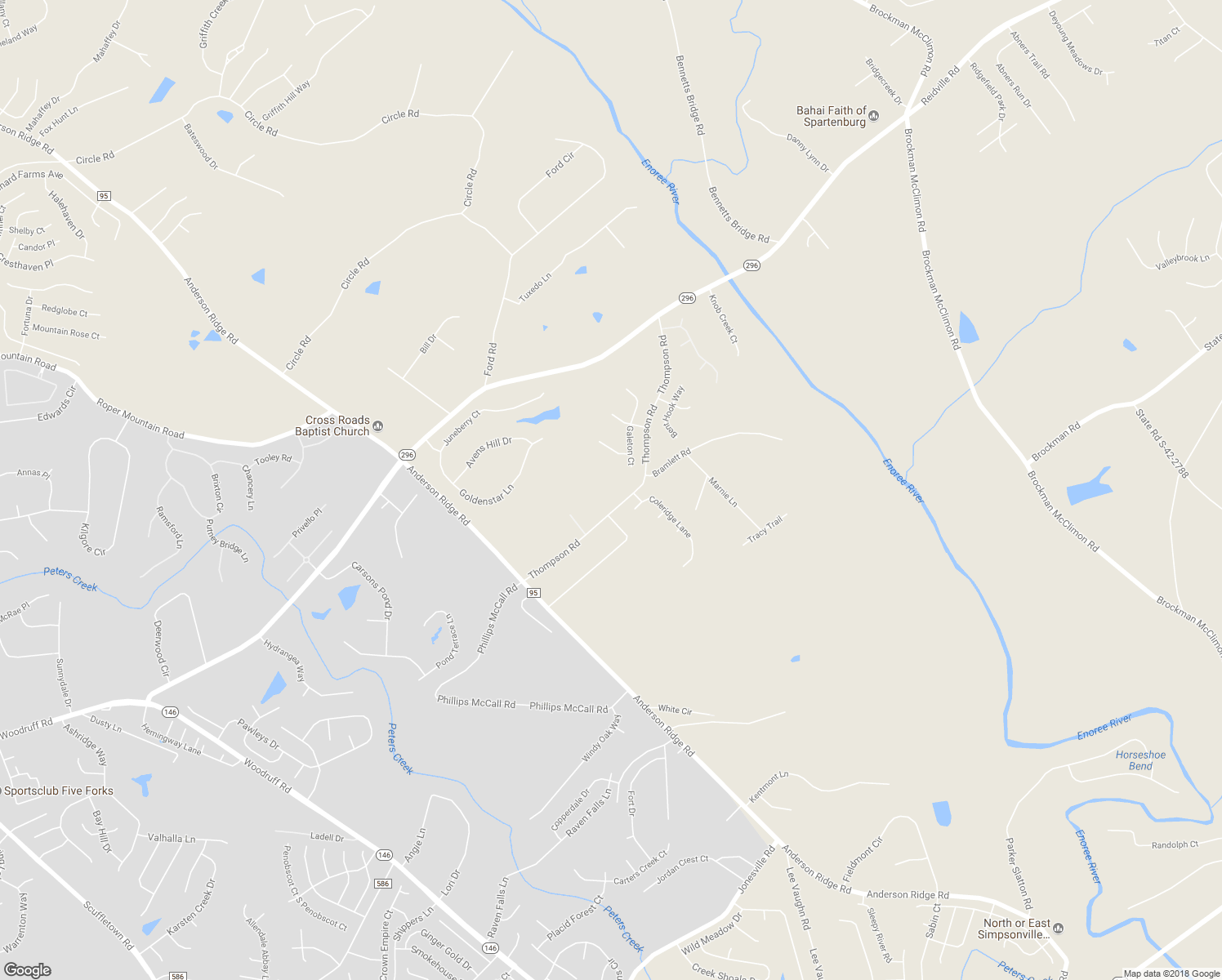 map of restaurants, bars, coffee shops, grocery stores, and more near 220 Thompson Road in Greer