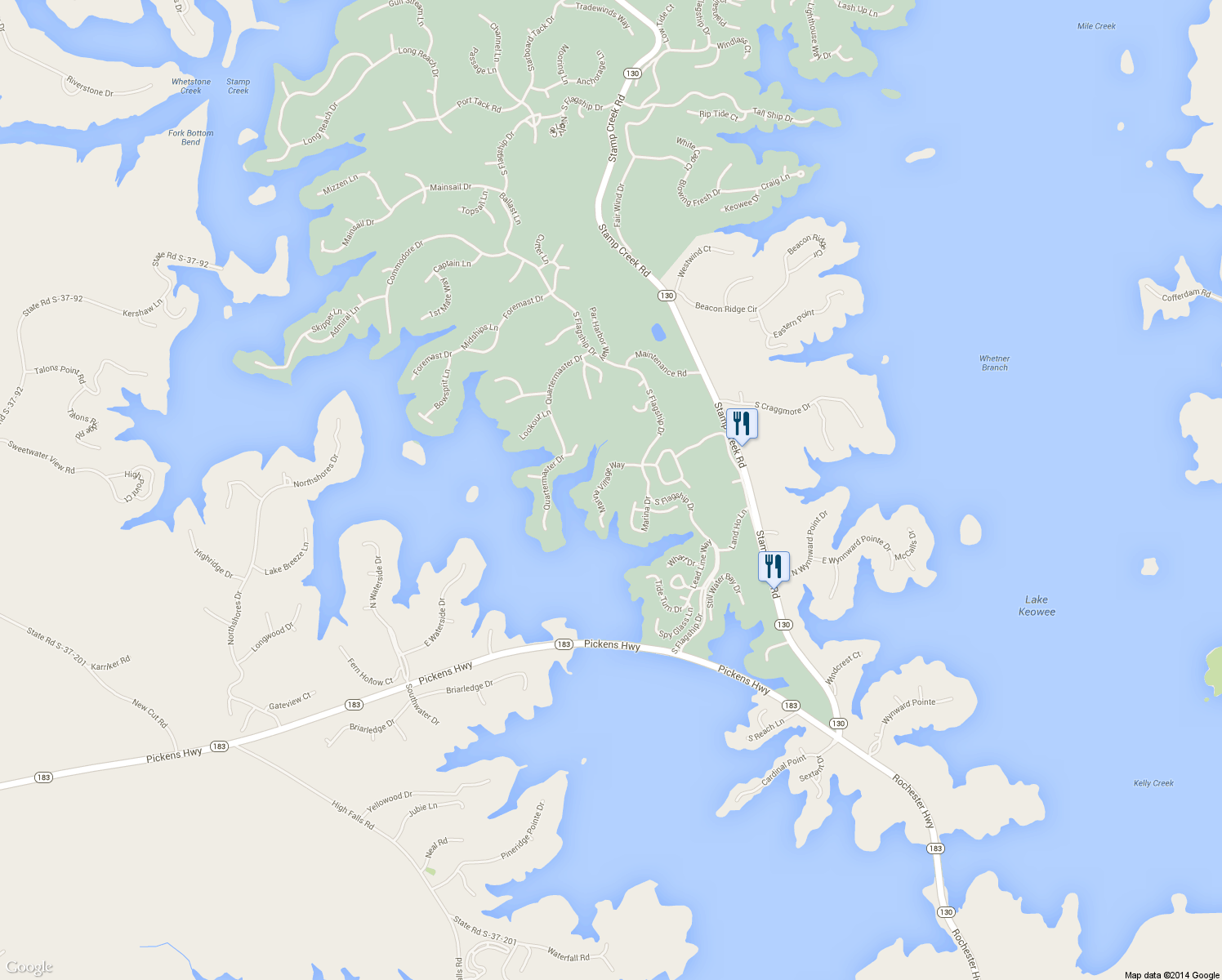 map of restaurants, bars, coffee shops, grocery stores, and more near 9 Marina Village Way in Salem