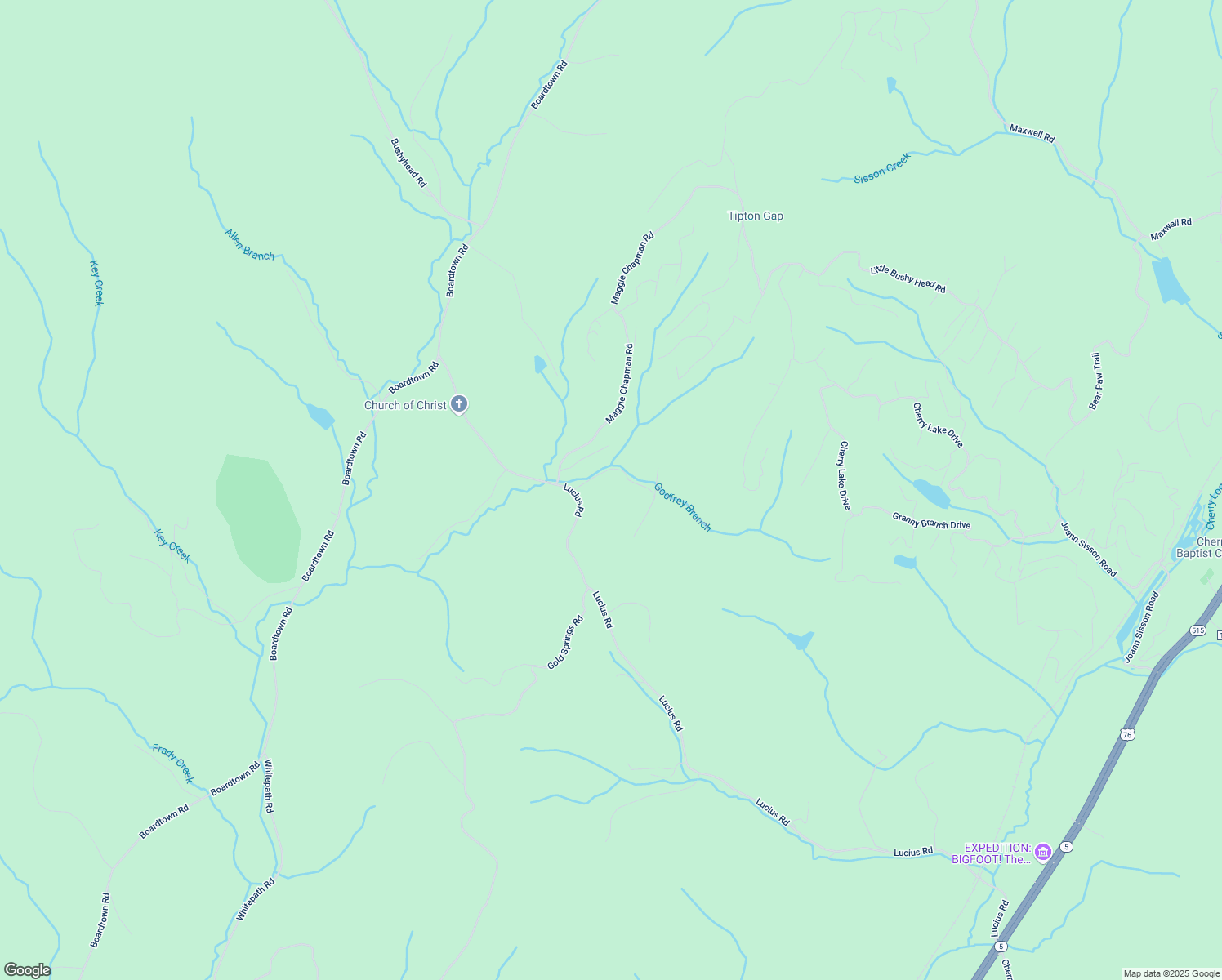 map of restaurants, bars, coffee shops, grocery stores, and more near 138 Lucius Lane in Cherry Log
