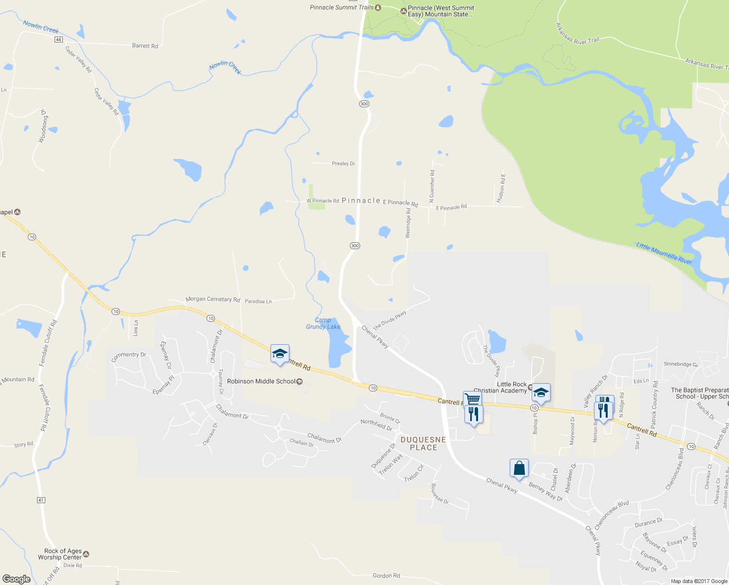 map of restaurants, bars, coffee shops, grocery stores, and more near 6911 Westridge Road in Roland