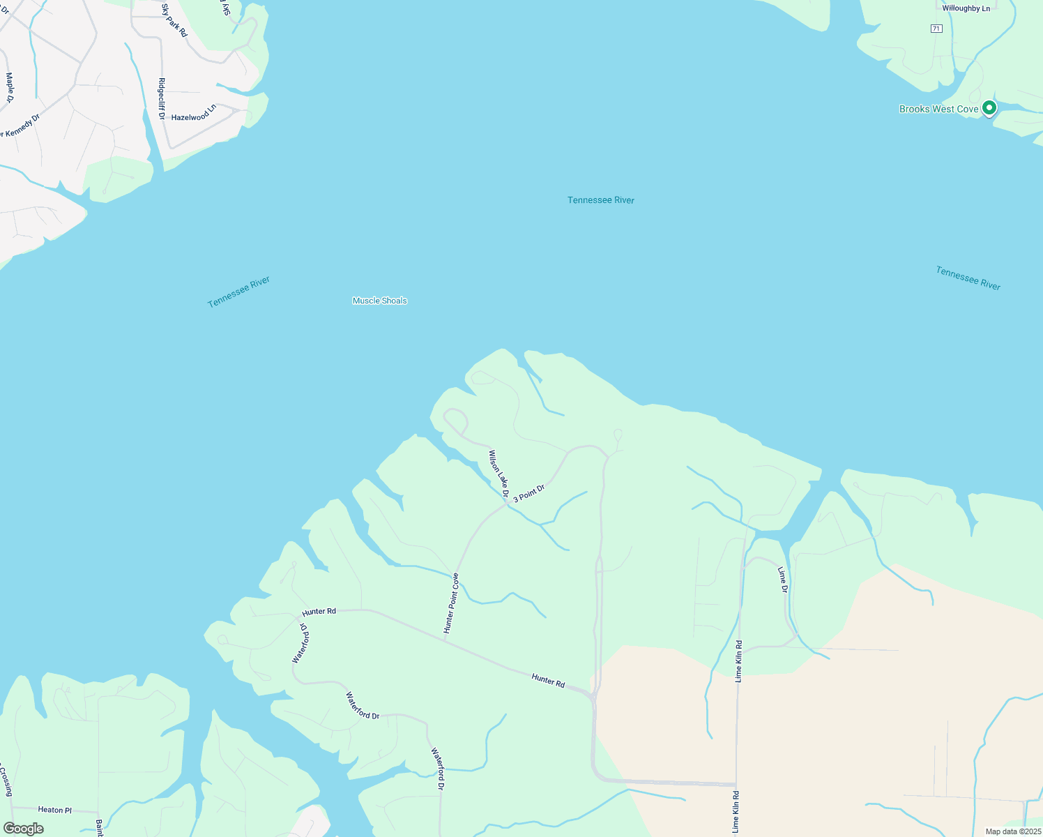 map of restaurants, bars, coffee shops, grocery stores, and more near 721 Three Point Road in Muscle Shoals