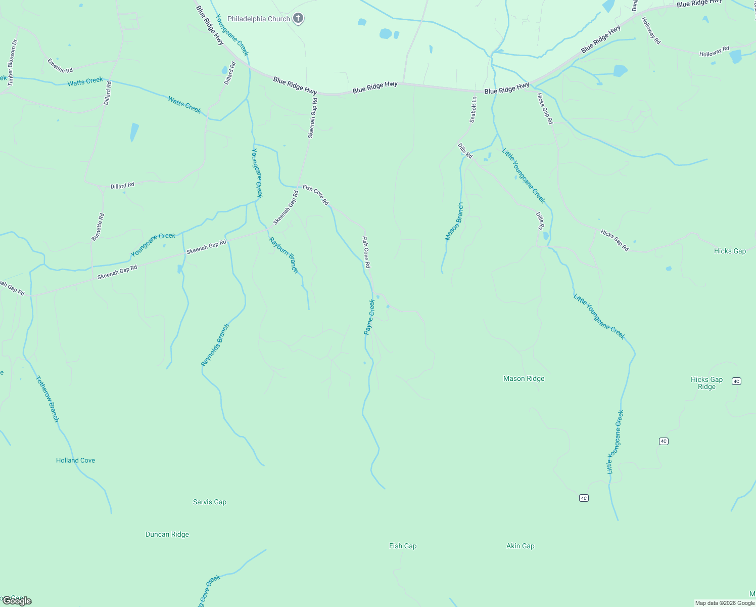 map of restaurants, bars, coffee shops, grocery stores, and more near 6464 Fish Cove Road in Blairsville