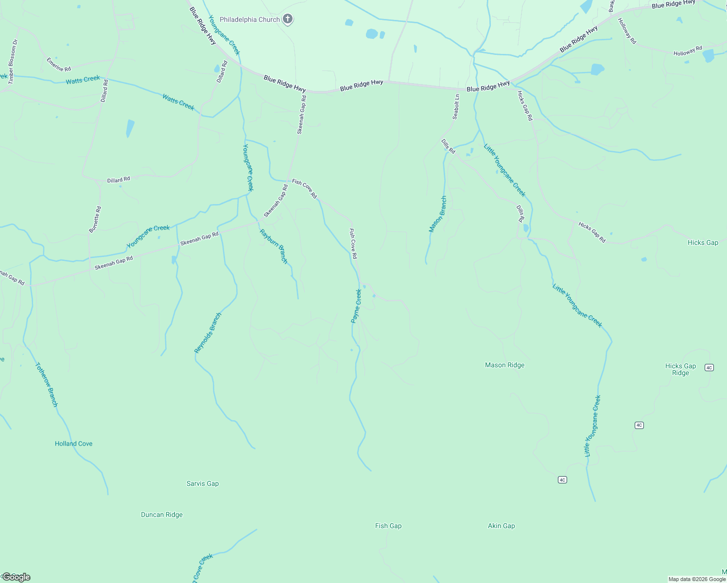 map of restaurants, bars, coffee shops, grocery stores, and more near 6464 Fish Cove Road in Blairsville
