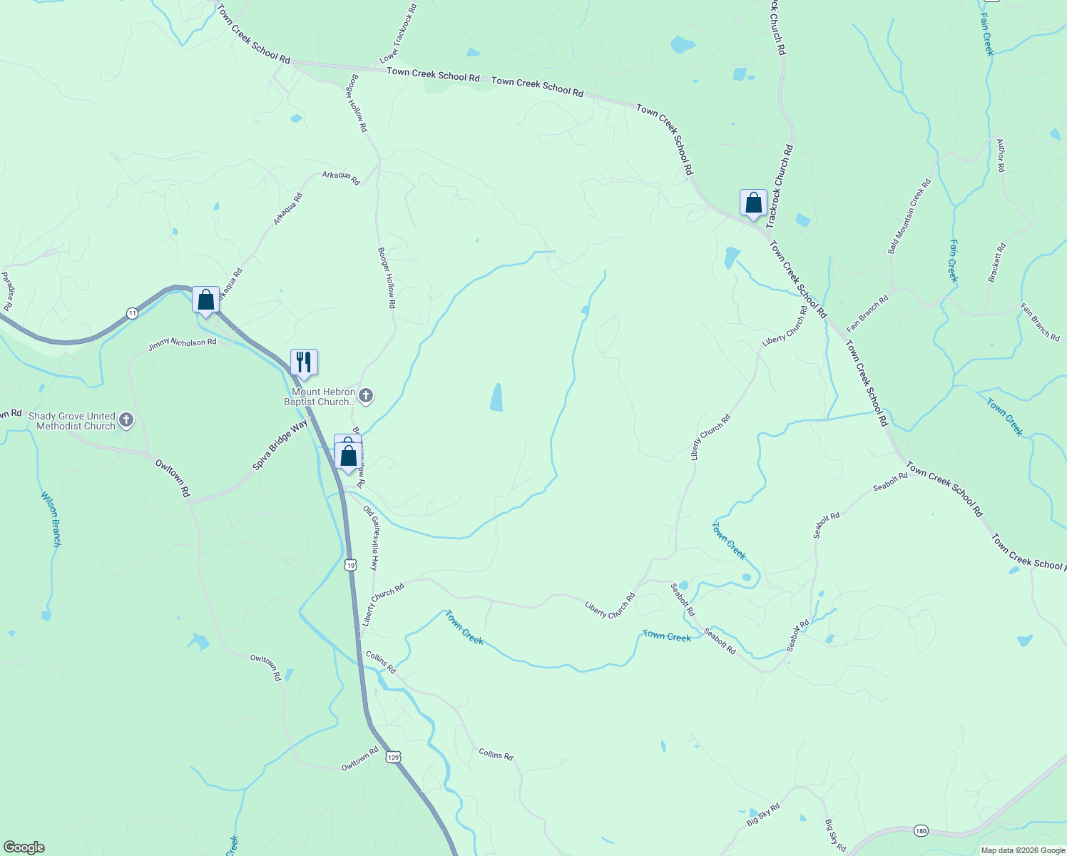 map of restaurants, bars, coffee shops, grocery stores, and more near 3840 Schuler Road in Blairsville