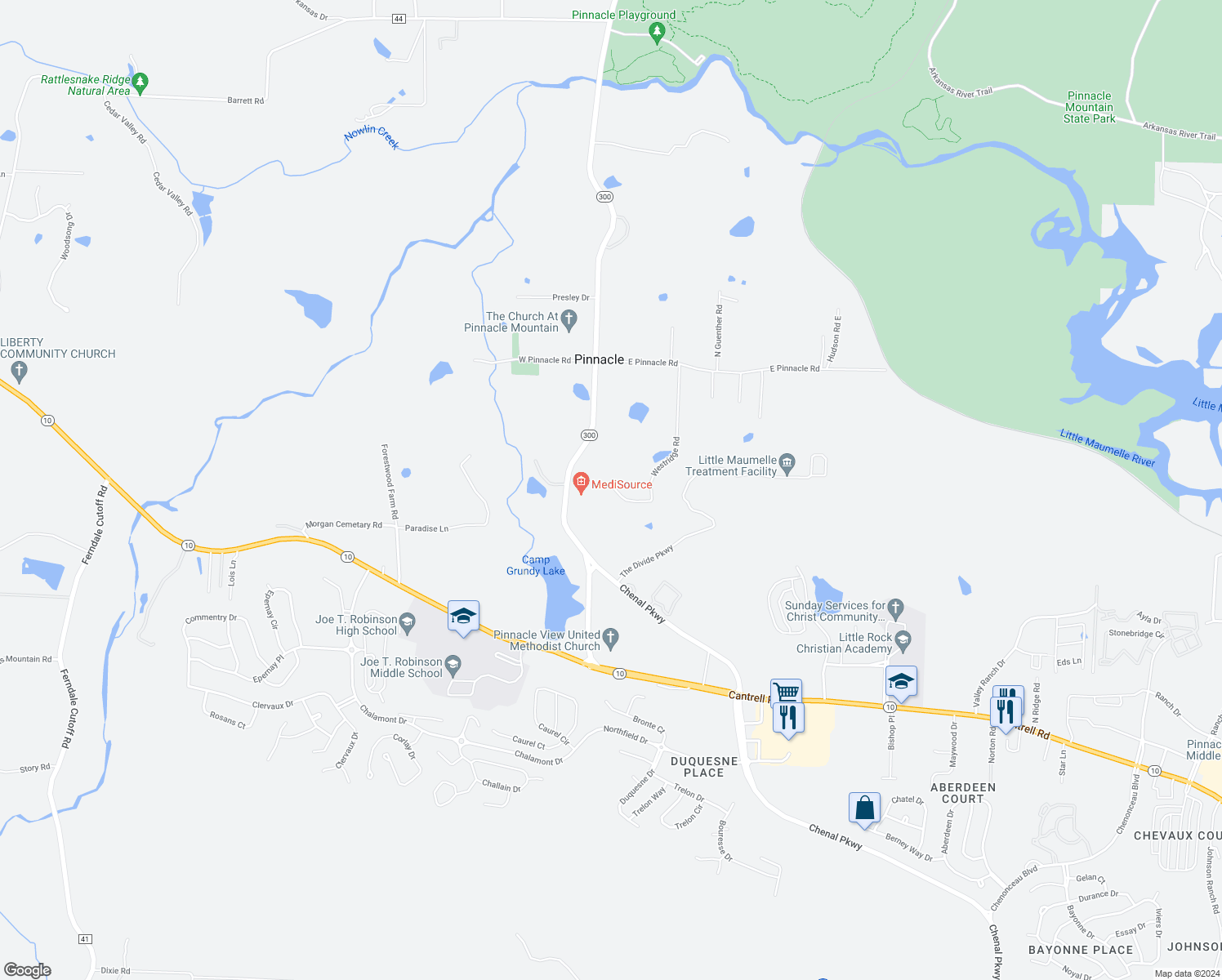 map of restaurants, bars, coffee shops, grocery stores, and more near 6911 Westridge Road in Roland