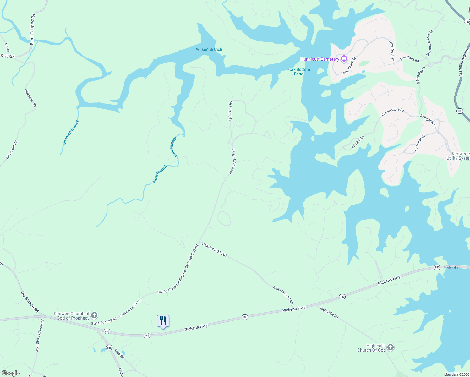 map of restaurants, bars, coffee shops, grocery stores, and more near 101 Sweetwater View Road in Seneca