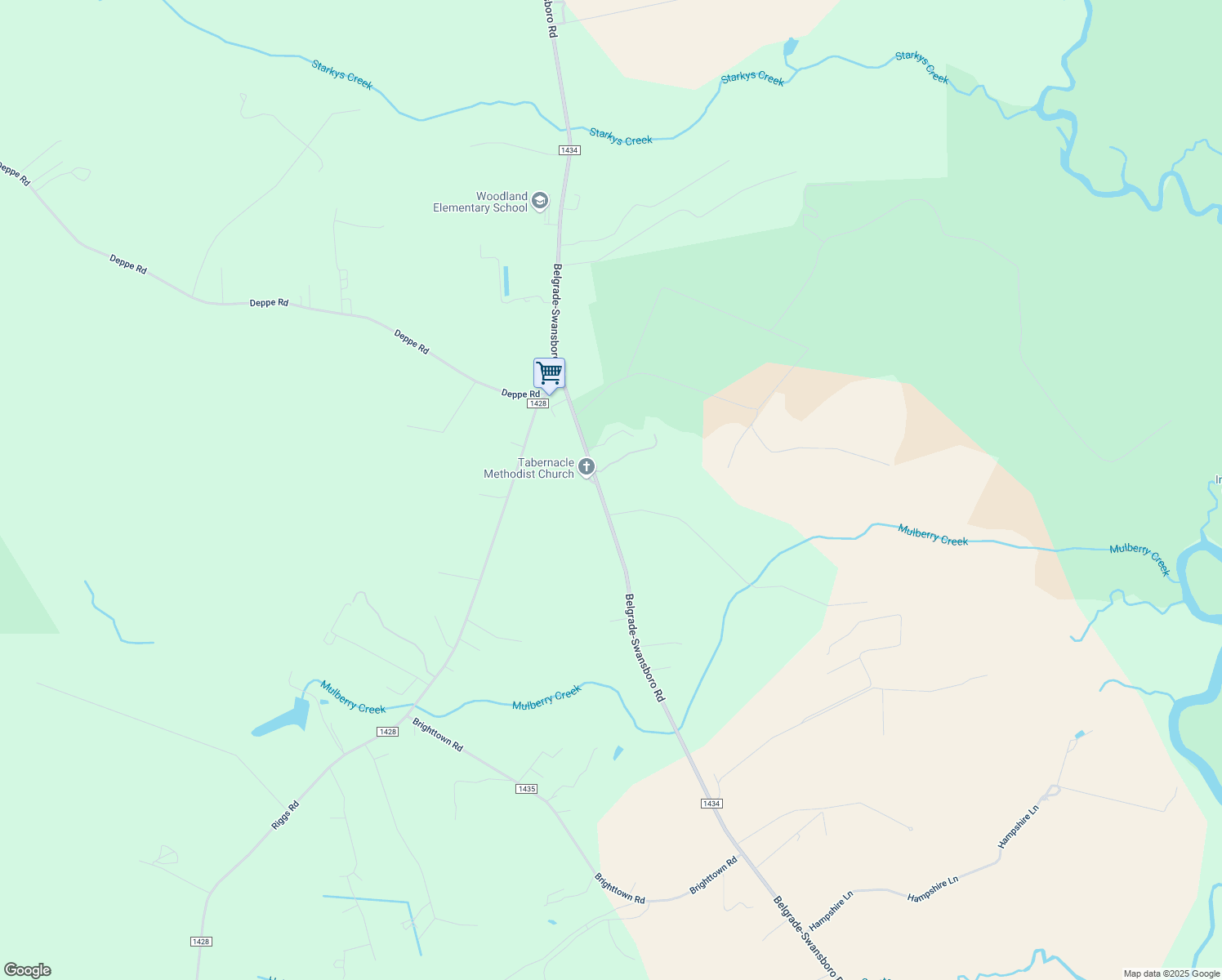 map of restaurants, bars, coffee shops, grocery stores, and more near 2032 Belgrade-Swansboro Road in Maysville
