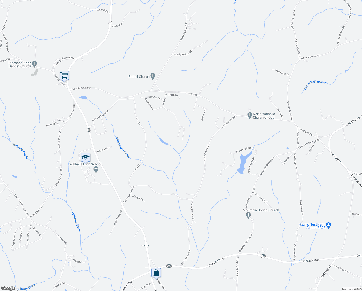 map of restaurants, bars, coffee shops, grocery stores, and more near 1816 Hastehill Drive in Walhalla