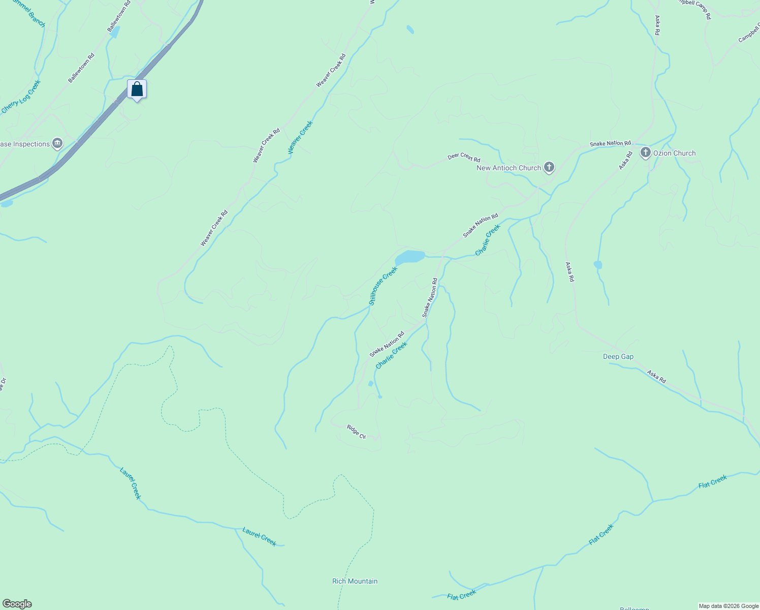 map of restaurants, bars, coffee shops, grocery stores, and more near 1514 Snake Nation Road in Blue Ridge
