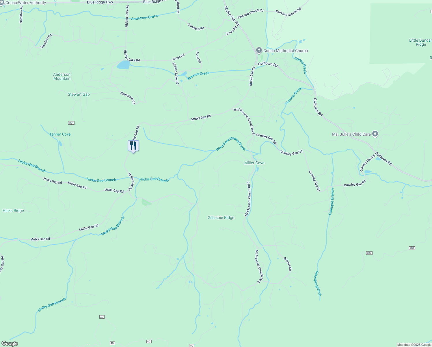 map of restaurants, bars, coffee shops, grocery stores, and more near 3647 Rothgeb Ridge Road in Blairsville