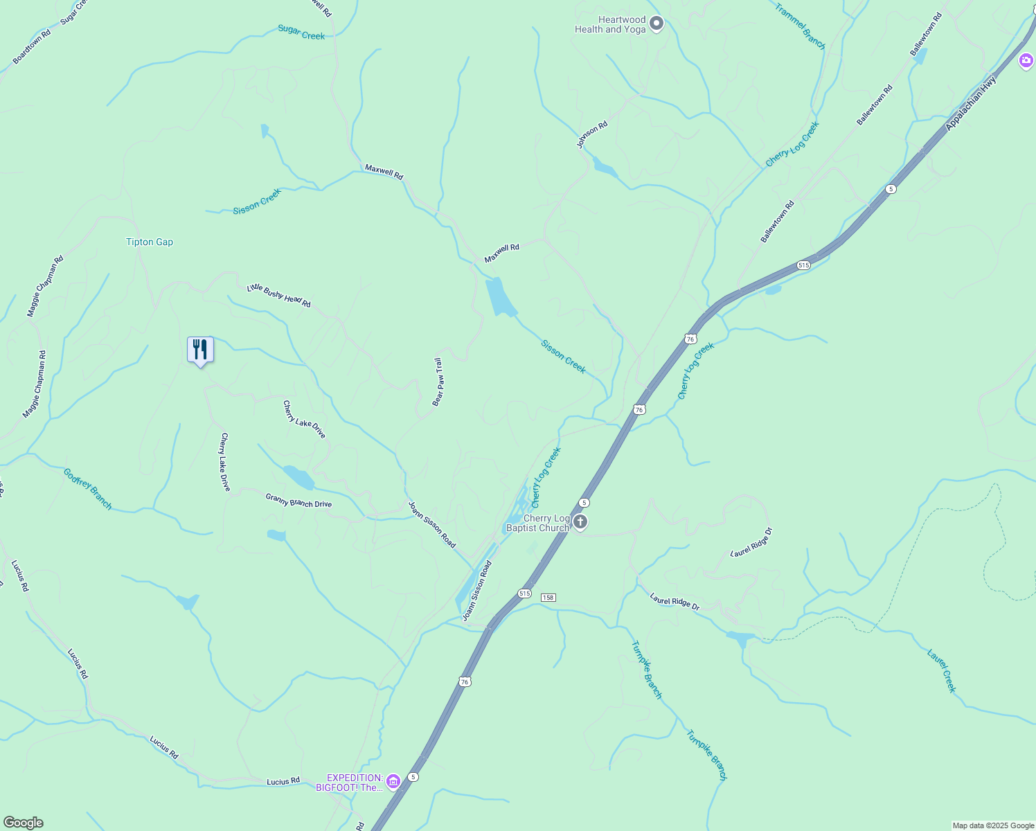 map of restaurants, bars, coffee shops, grocery stores, and more near 389 Tall Timber Mountain Road in Blue Ridge