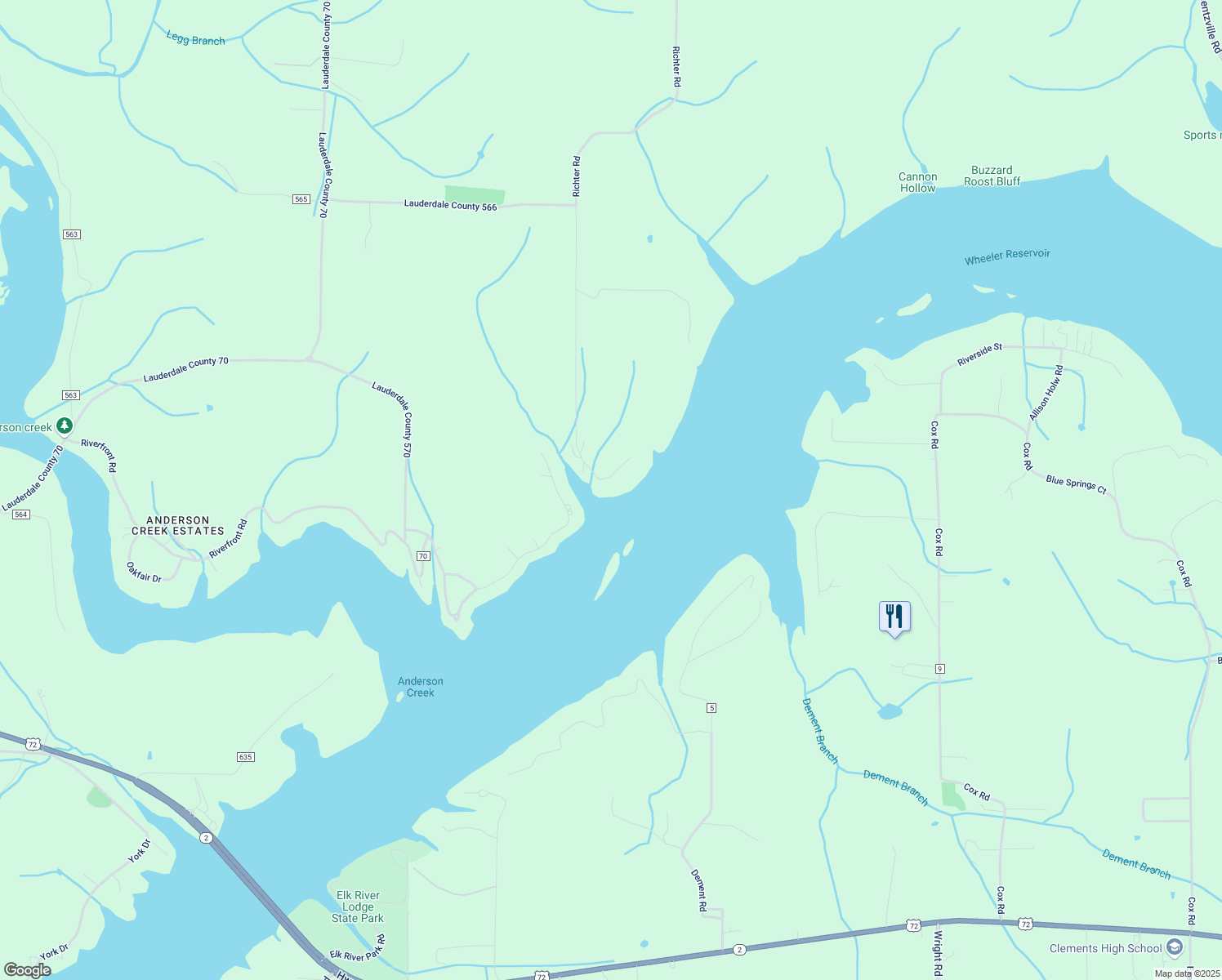 map of restaurants, bars, coffee shops, grocery stores, and more near 17520 Richter Road in Rogersville