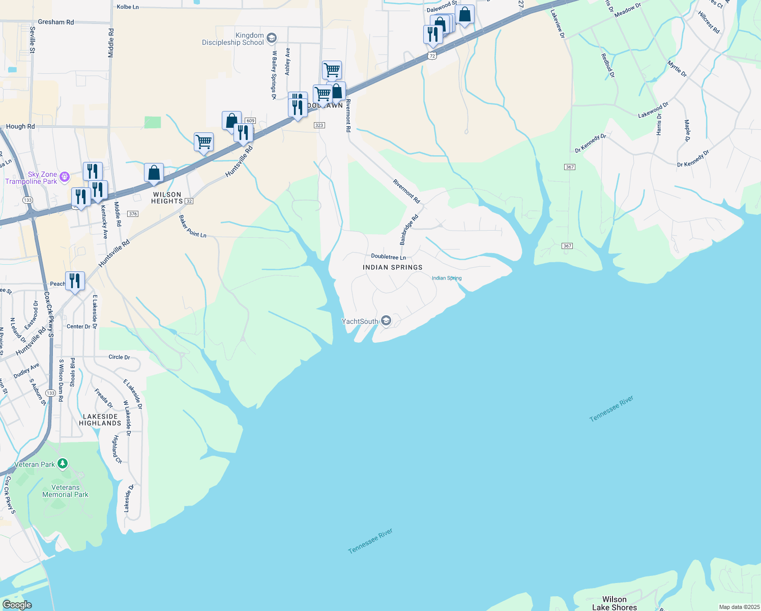 map of restaurants, bars, coffee shops, grocery stores, and more near 301-315 Center Point Lane in Florence