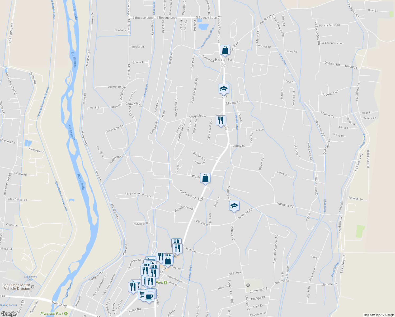 map of restaurants, bars, coffee shops, grocery stores, and more near 10 Adam Lane in Peralta