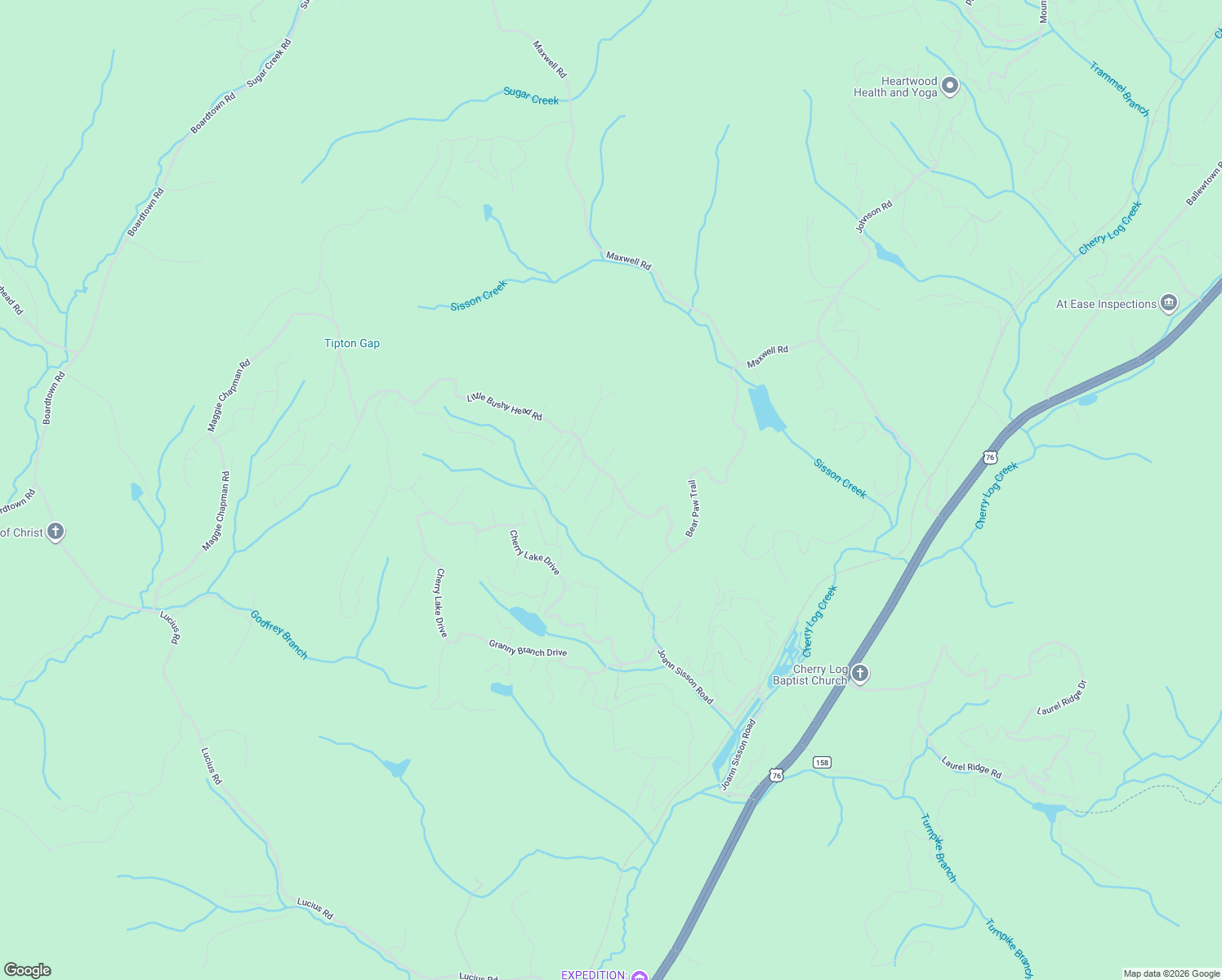 map of restaurants, bars, coffee shops, grocery stores, and more near 1165 Little Bushy Head Road in Blue Ridge