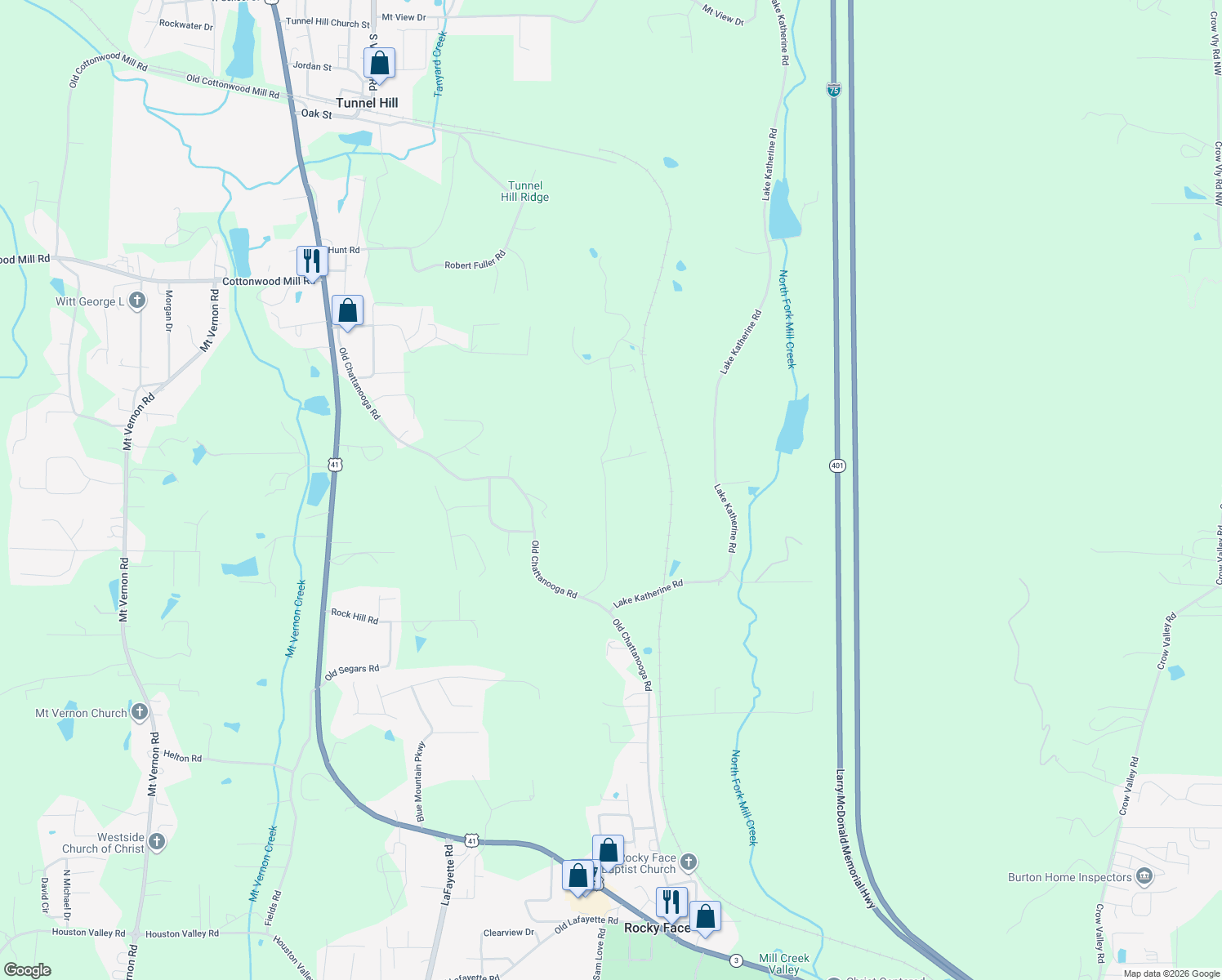 map of restaurants, bars, coffee shops, grocery stores, and more near 866 Bridges Road in Tunnel Hill