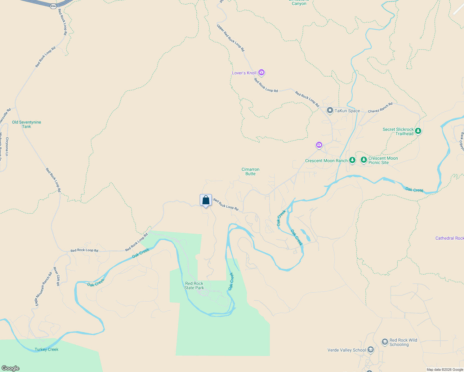map of restaurants, bars, coffee shops, grocery stores, and more near 75 Cimarron Ridge Drive in Sedona