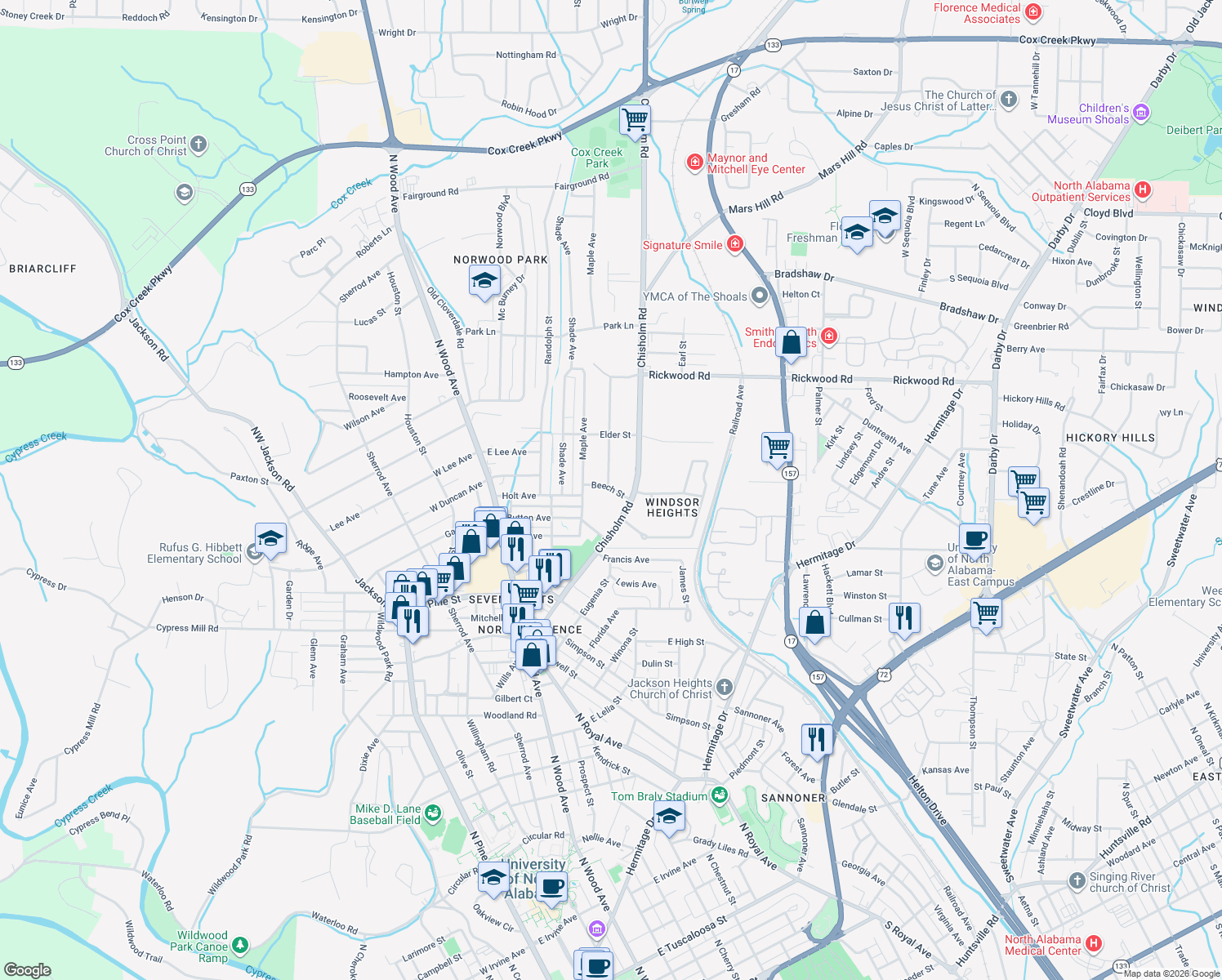 map of restaurants, bars, coffee shops, grocery stores, and more near 400 Beech Street in Florence