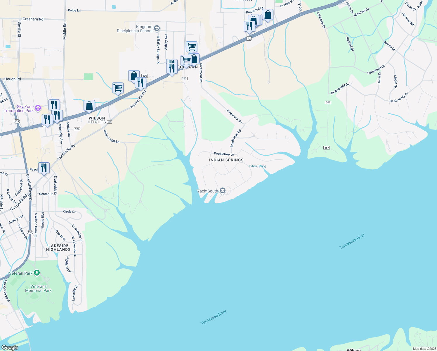 map of restaurants, bars, coffee shops, grocery stores, and more near 301 Center Point Lane in Florence