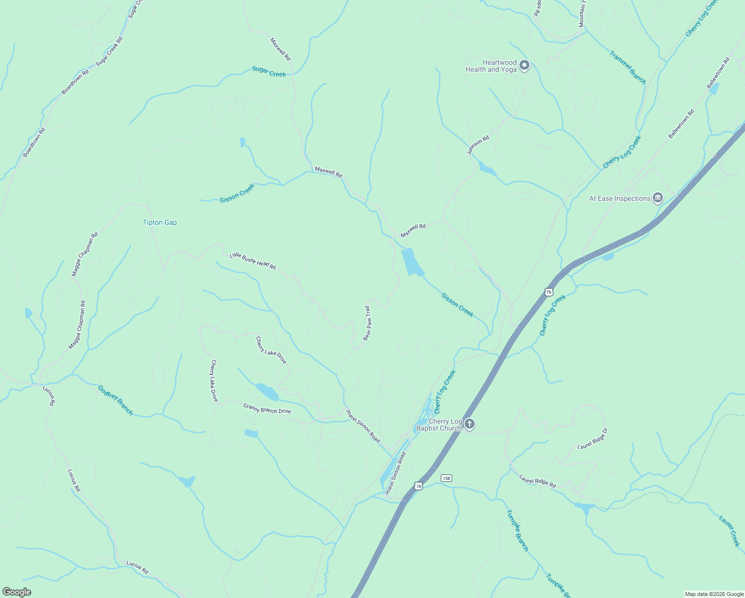 map of restaurants, bars, coffee shops, grocery stores, and more near Bear Paw Trail in Blue Ridge