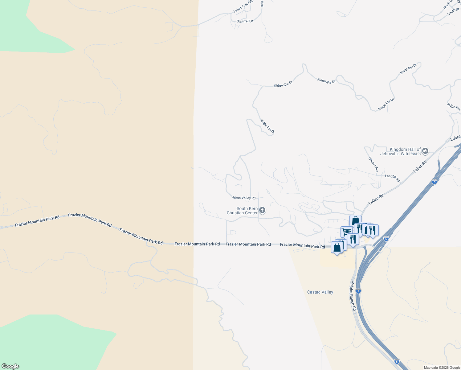 map of restaurants, bars, coffee shops, grocery stores, and more near 990 Mesa Valley Road in Lebec
