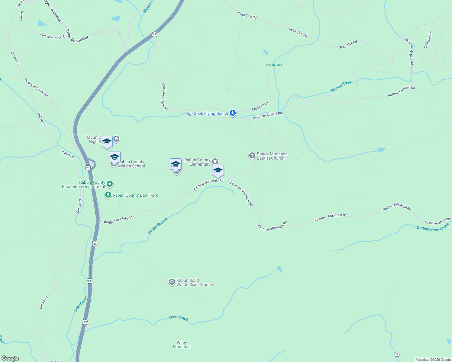 map of restaurants, bars, coffee shops, grocery stores, and more near Boggs Mount Road in Tiger