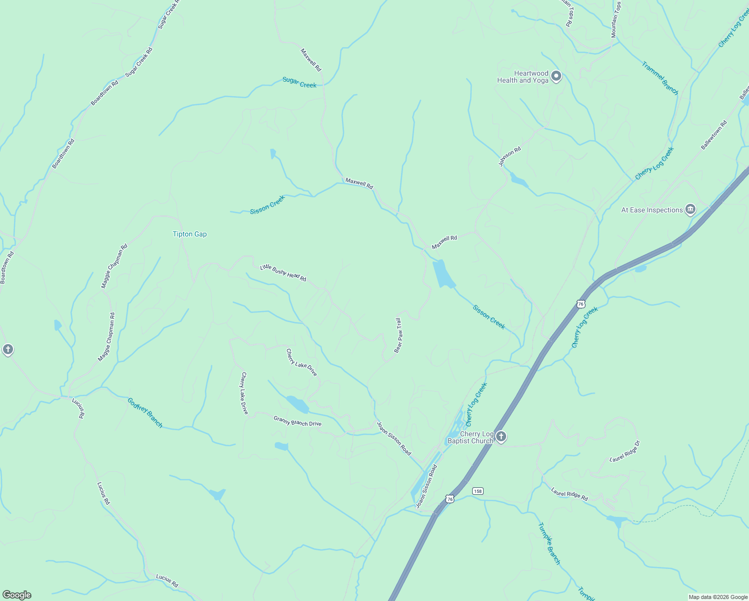 map of restaurants, bars, coffee shops, grocery stores, and more near 638 Bear Paw Trail in Blue Ridge
