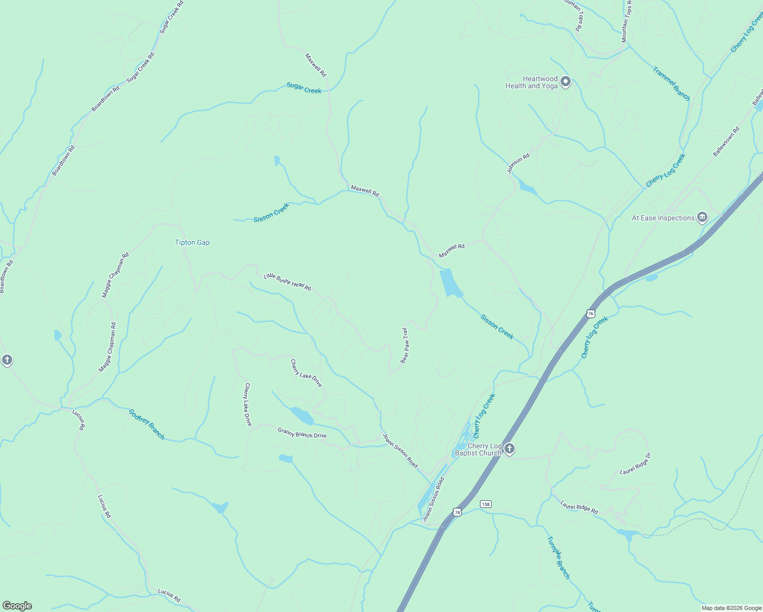 map of restaurants, bars, coffee shops, grocery stores, and more near 638 Bear Paw Trail in Blue Ridge