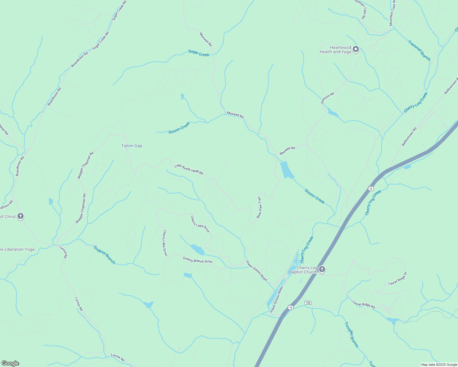 map of restaurants, bars, coffee shops, grocery stores, and more near 63 Posey Road in Blue Ridge