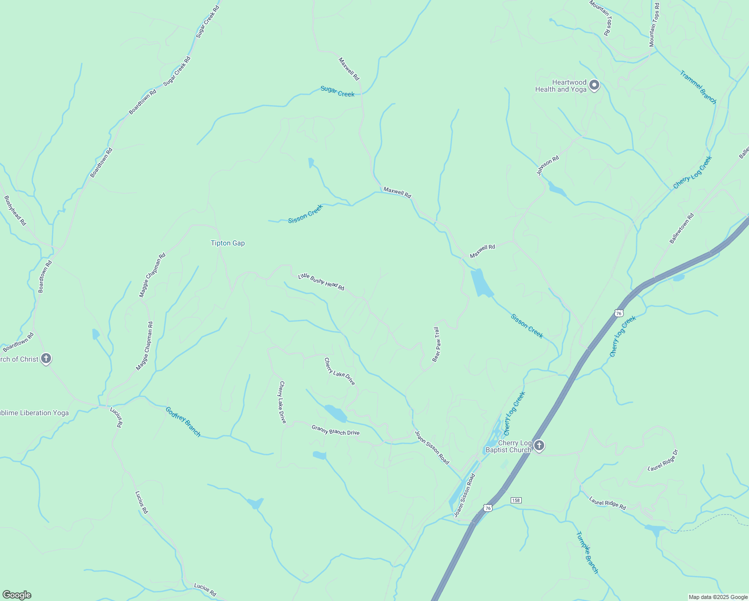 map of restaurants, bars, coffee shops, grocery stores, and more near 63 Posey Road in Blue Ridge