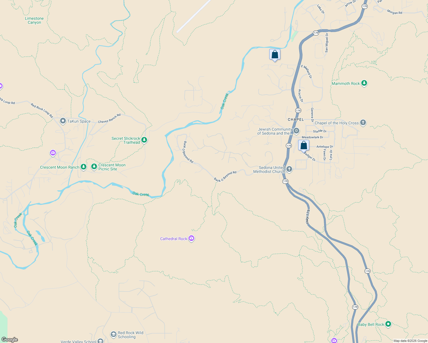 map of restaurants, bars, coffee shops, grocery stores, and more near 30 South Primrose Point in Sedona