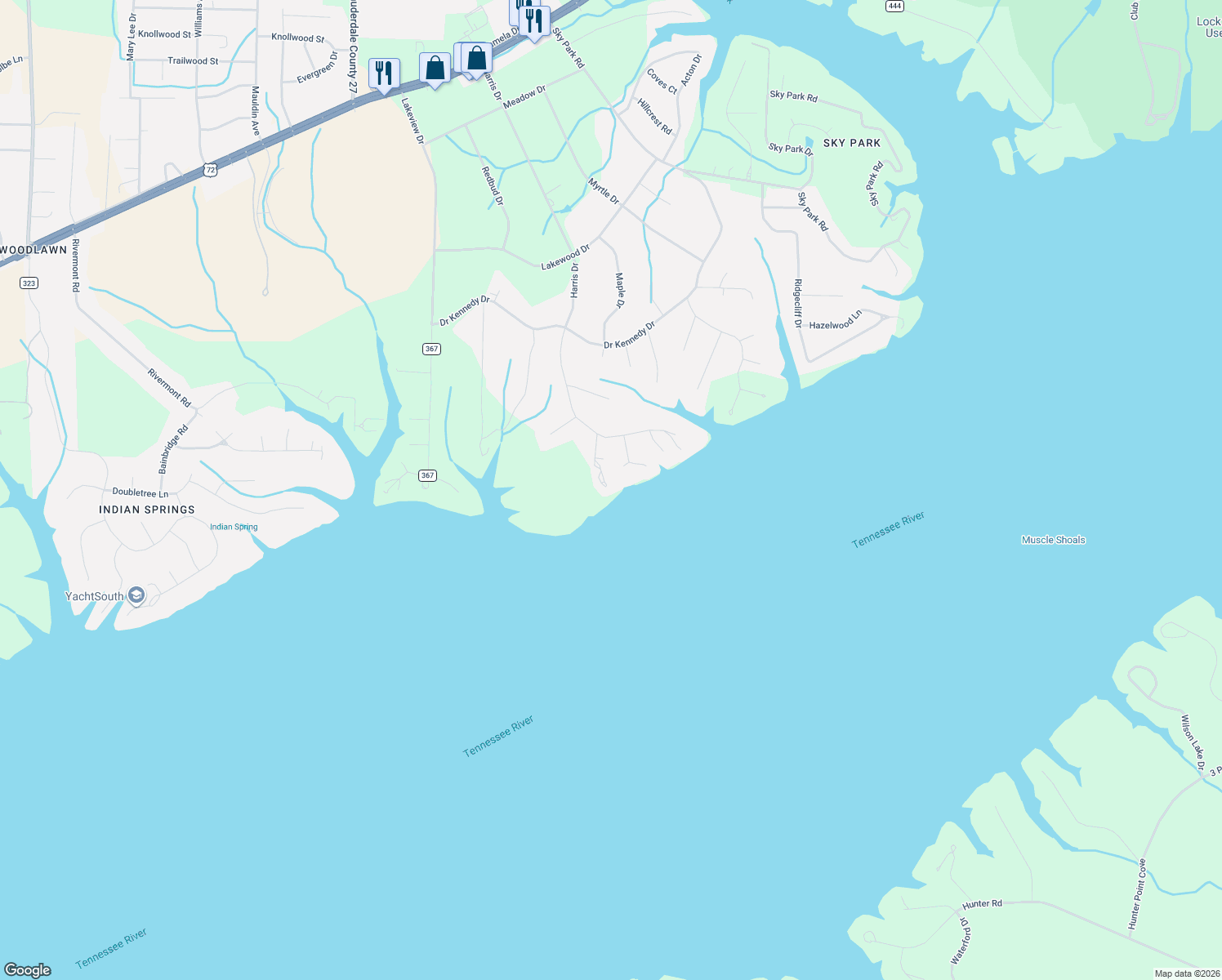 map of restaurants, bars, coffee shops, grocery stores, and more near 230 River Point Road in Florence