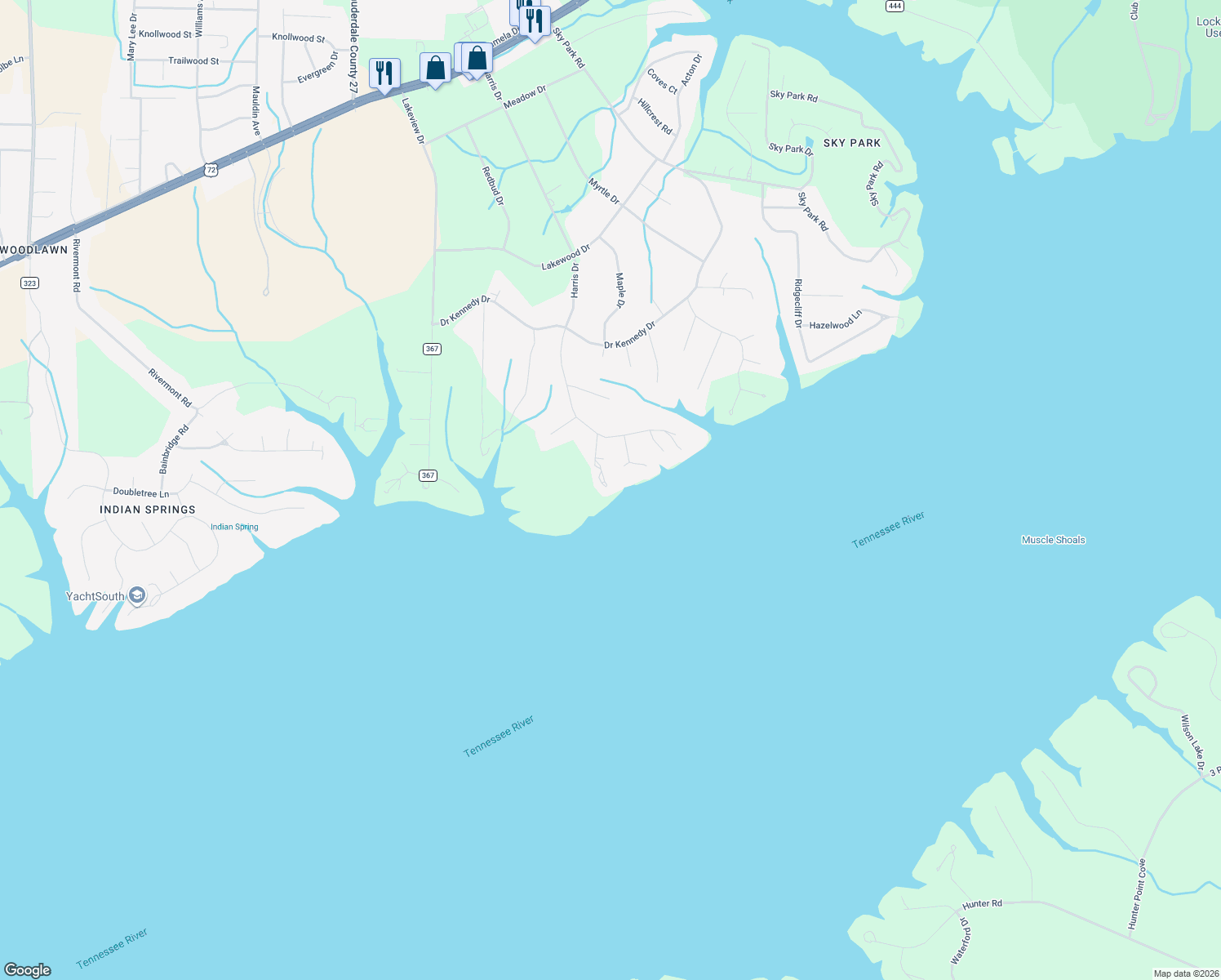 map of restaurants, bars, coffee shops, grocery stores, and more near 230 River Point Road in Florence