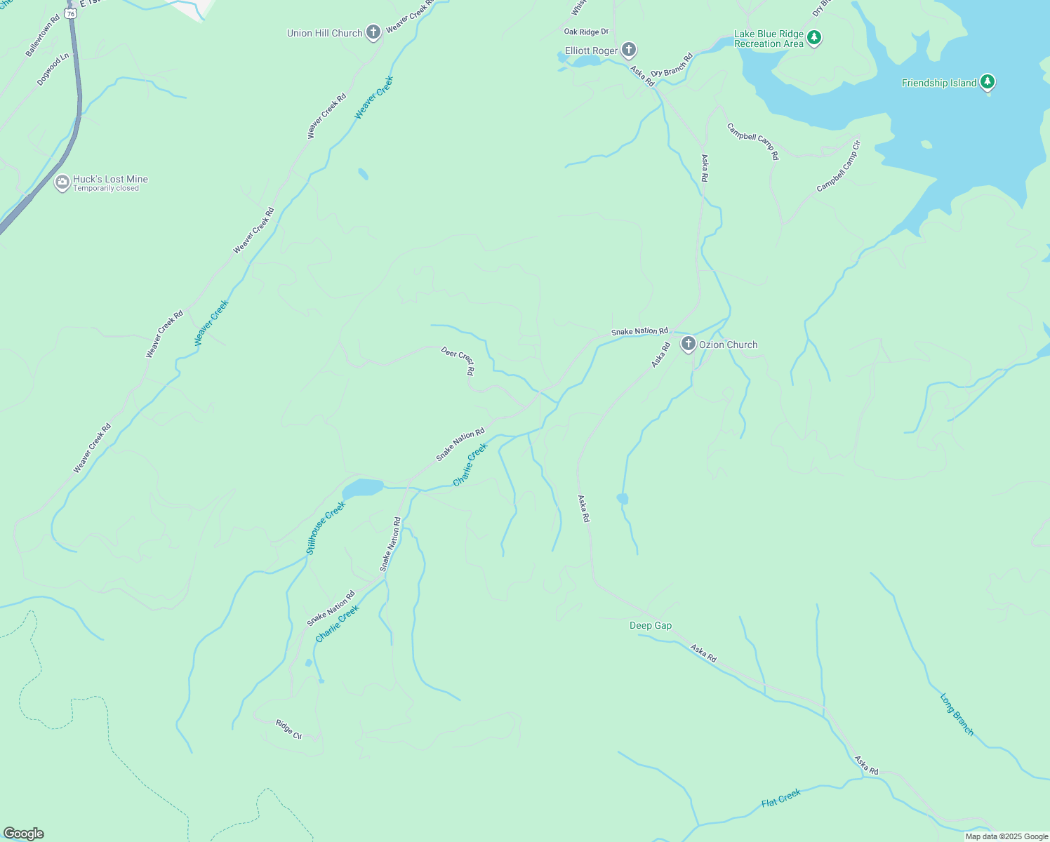 map of restaurants, bars, coffee shops, grocery stores, and more near 611 Snake Nation Road in Blue Ridge