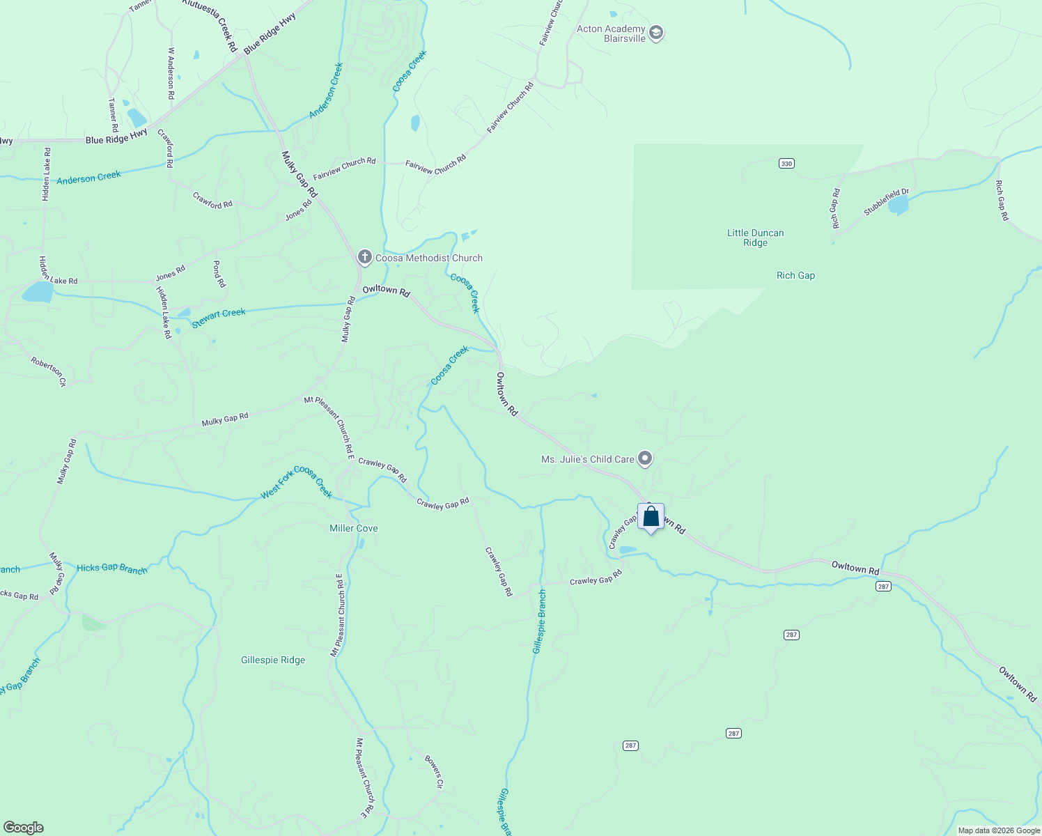 map of restaurants, bars, coffee shops, grocery stores, and more near 1201 Owltown Road in Blairsville