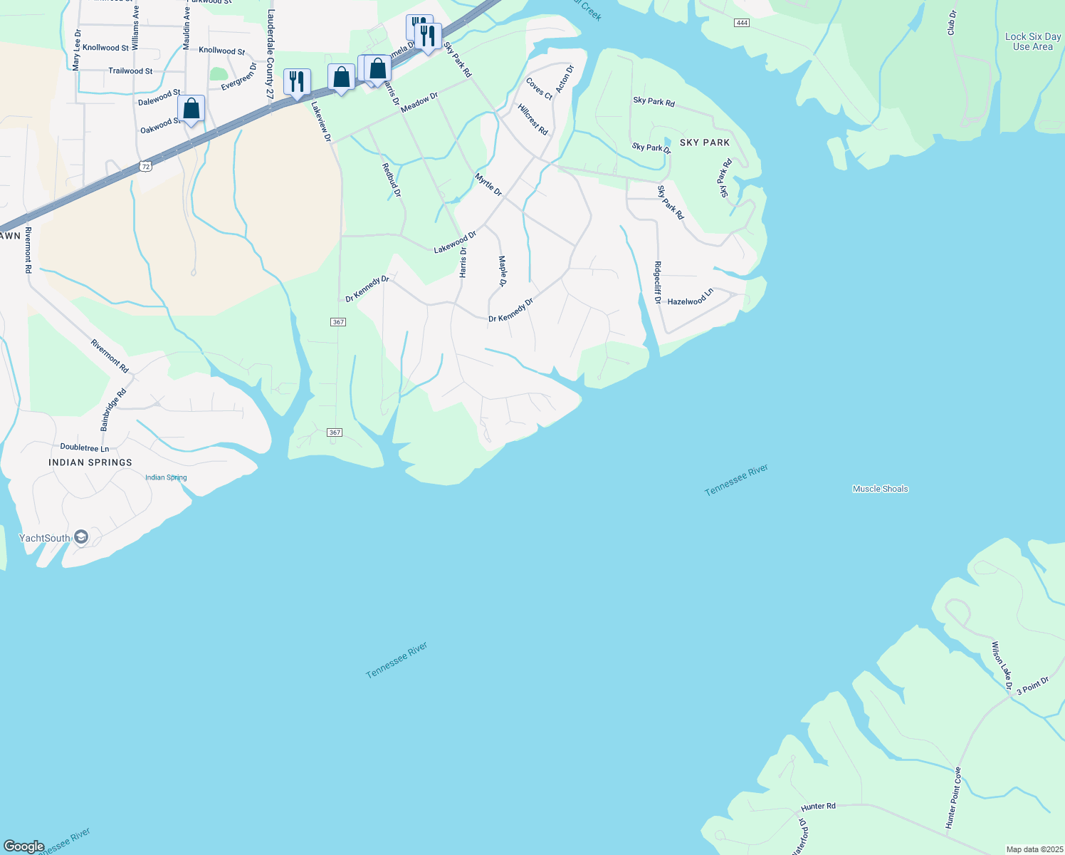 map of restaurants, bars, coffee shops, grocery stores, and more near River Park Road in Florence