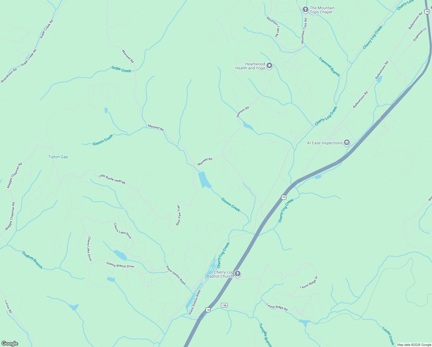 map of restaurants, bars, coffee shops, grocery stores, and more near 220 Maxwell Mountain Road in Blue Ridge