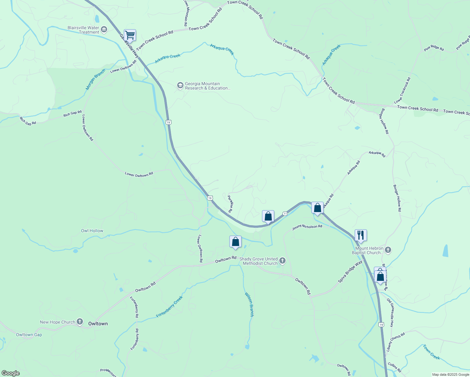 map of restaurants, bars, coffee shops, grocery stores, and more near 56 Fairview Avenue in Blairsville