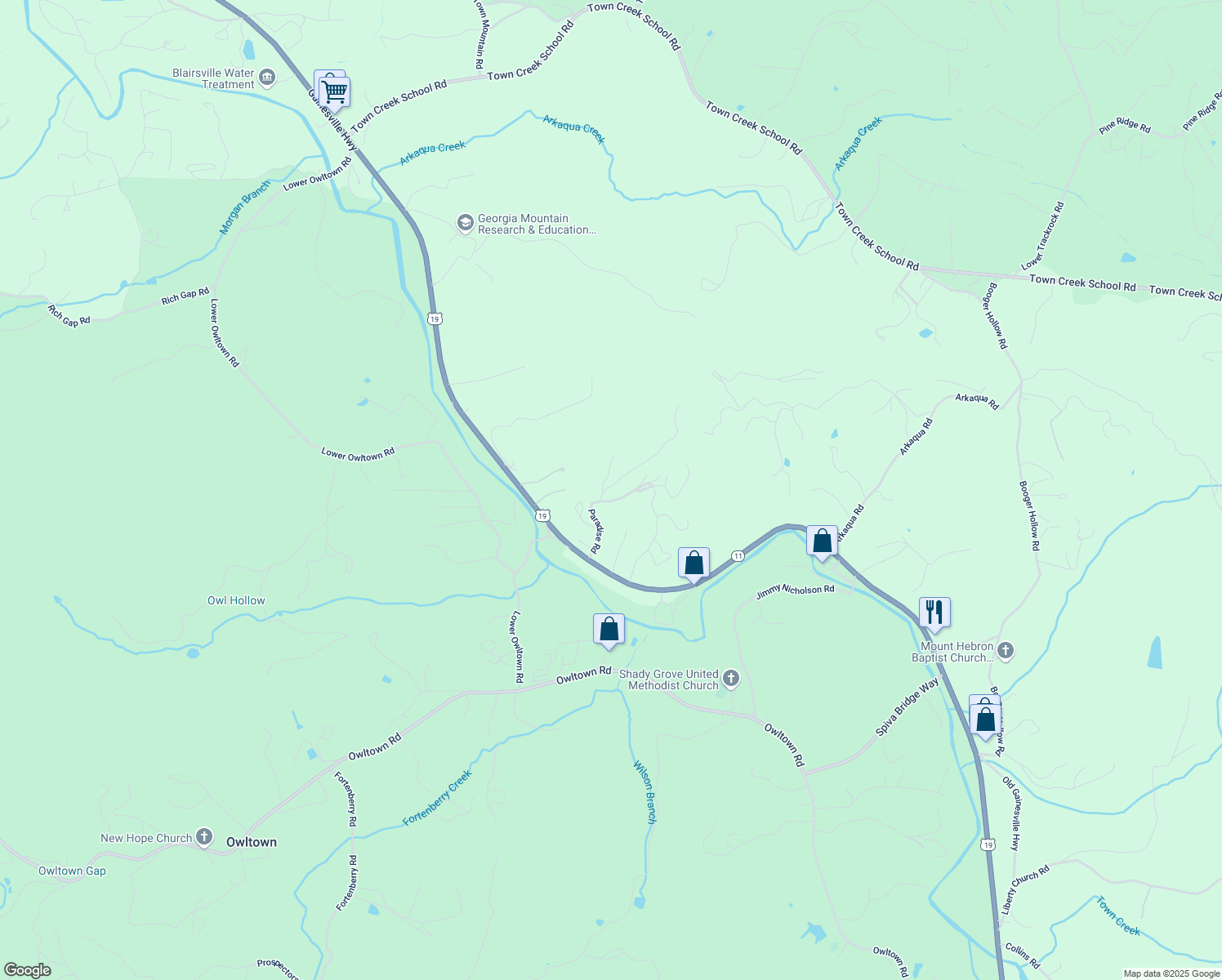 map of restaurants, bars, coffee shops, grocery stores, and more near 56 Fairview Avenue in Blairsville