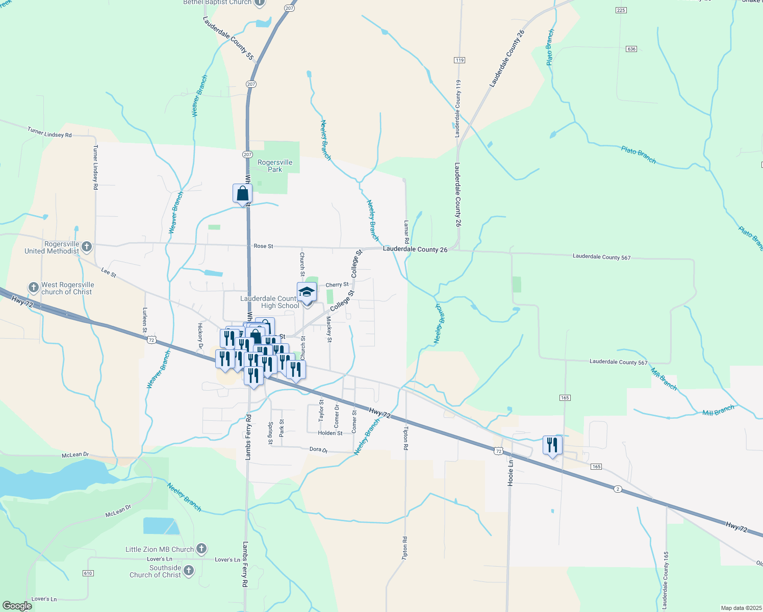 map of restaurants, bars, coffee shops, grocery stores, and more near 2 Greer St in Rogersville